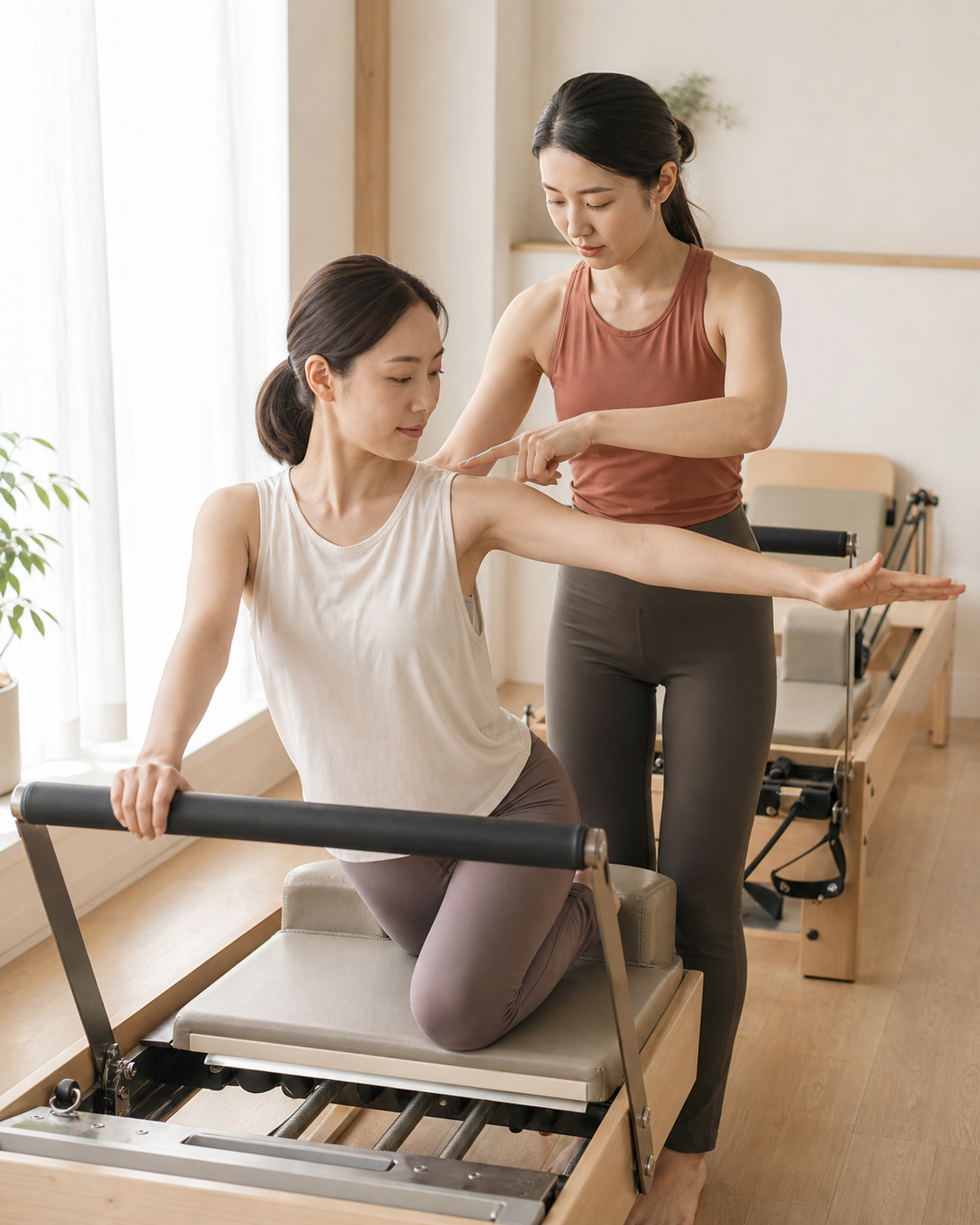 インストラクターが姿勢を丁寧に案内する様子